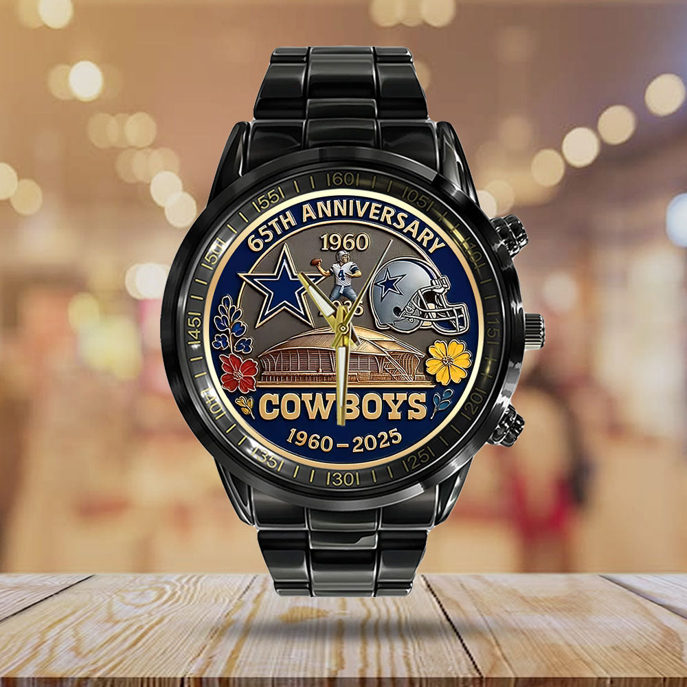 Dallas Cowboys 65th Anniversary Black Stainless Steel Watch – HOATT13565