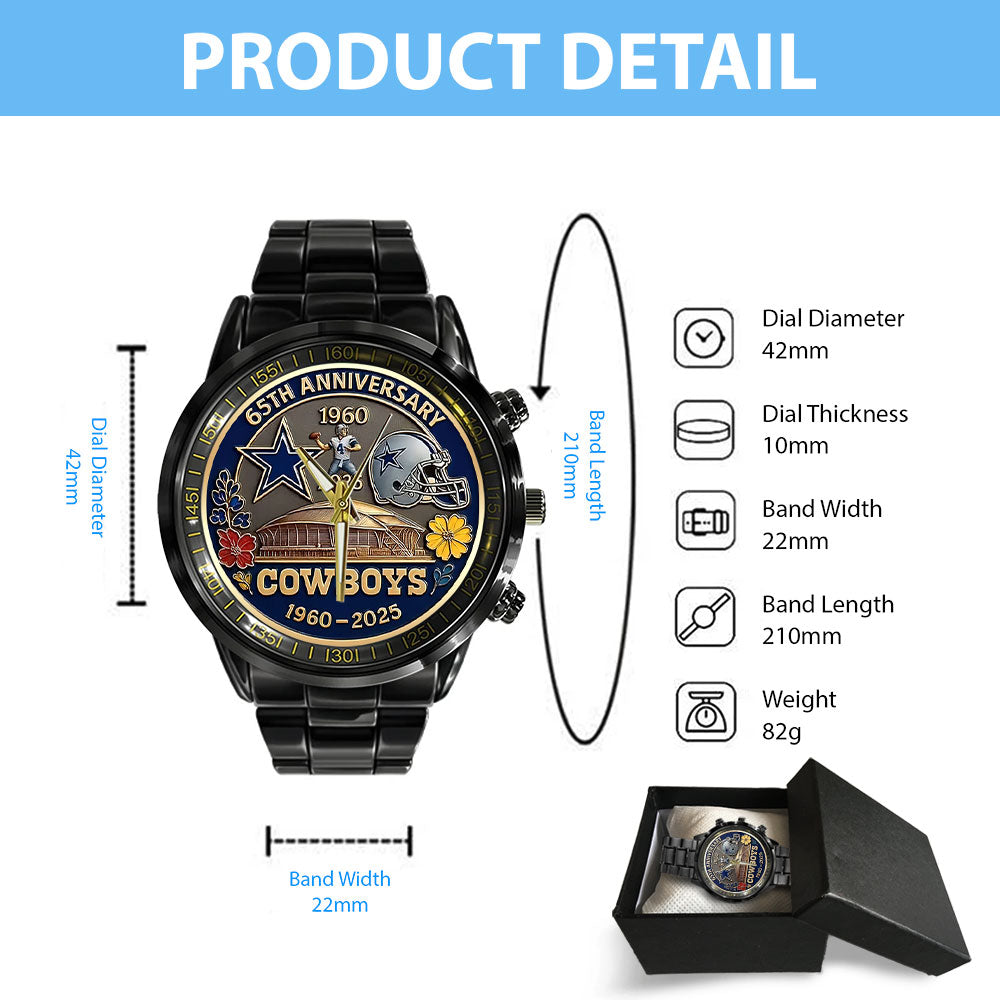 Dallas Cowboys 65th Anniversary Black Stainless Steel Watch – HOATT13565