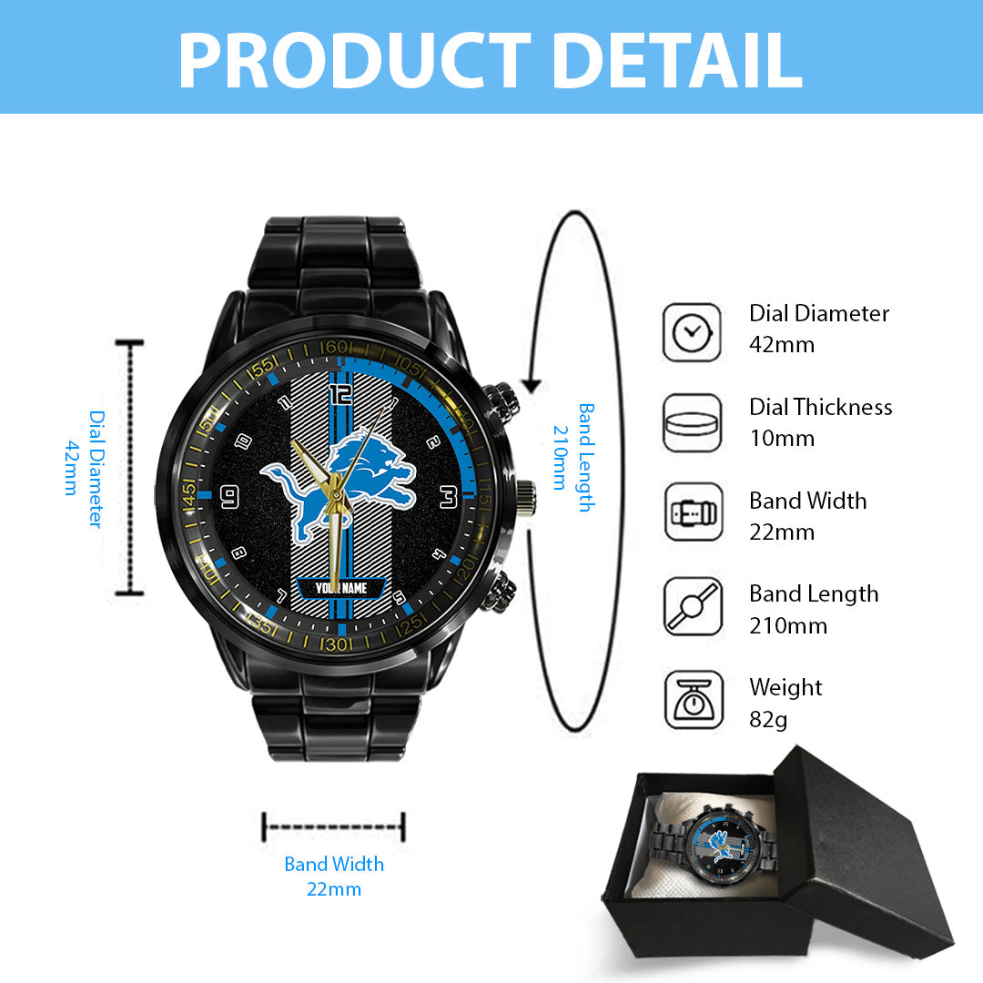 Personalized Detroit Lions Black Stainless Steel Watch – TANTN16013