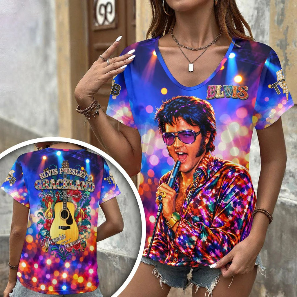 Elvis Presley 3D Women's V-Neck T-Shirt – HOATT21602