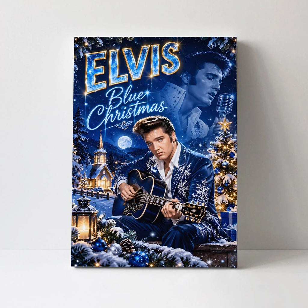 Elvis Presley Blue Christmas Rectangle Canvas With Inner Frame – TANTN26070
