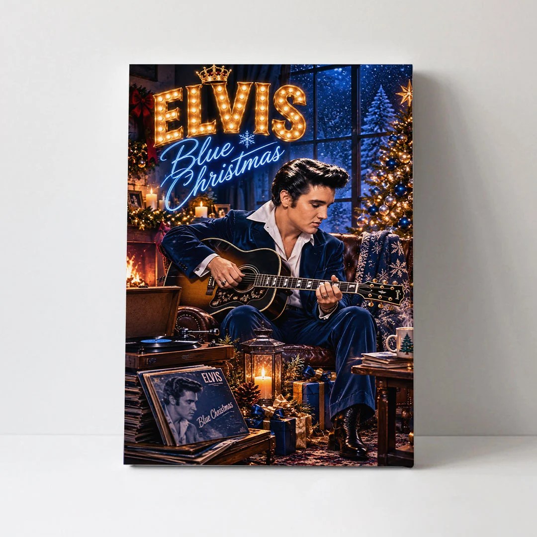 Elvis Presley Blue Christmas Rectangle Canvas With Inner Frame – TANTN26071