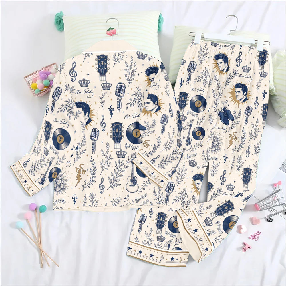Elvis Presley Satin Pajama Set with Piping – TMTHU9111