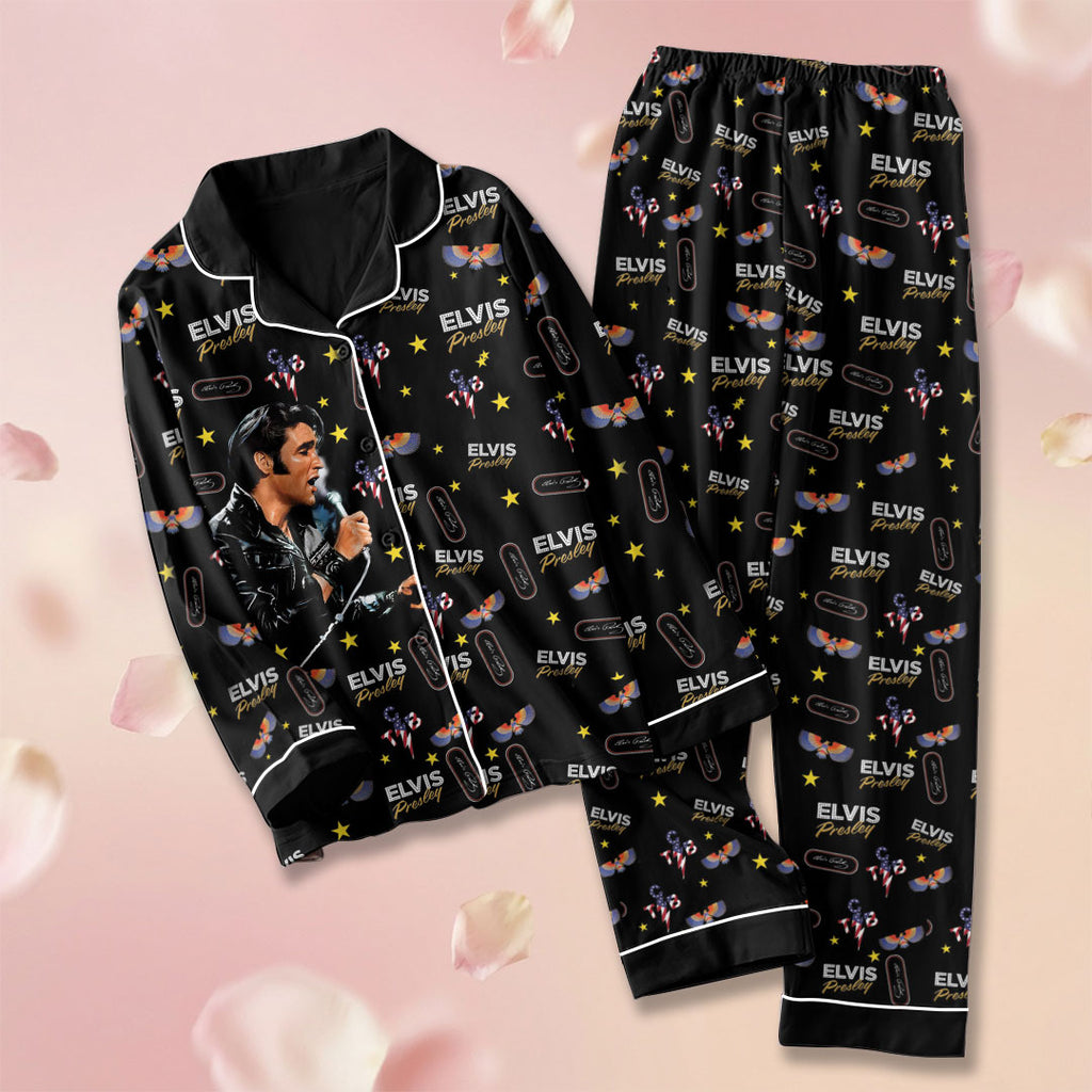 Elvis Presley Satin Pajama Set with Piping – HOATT19987