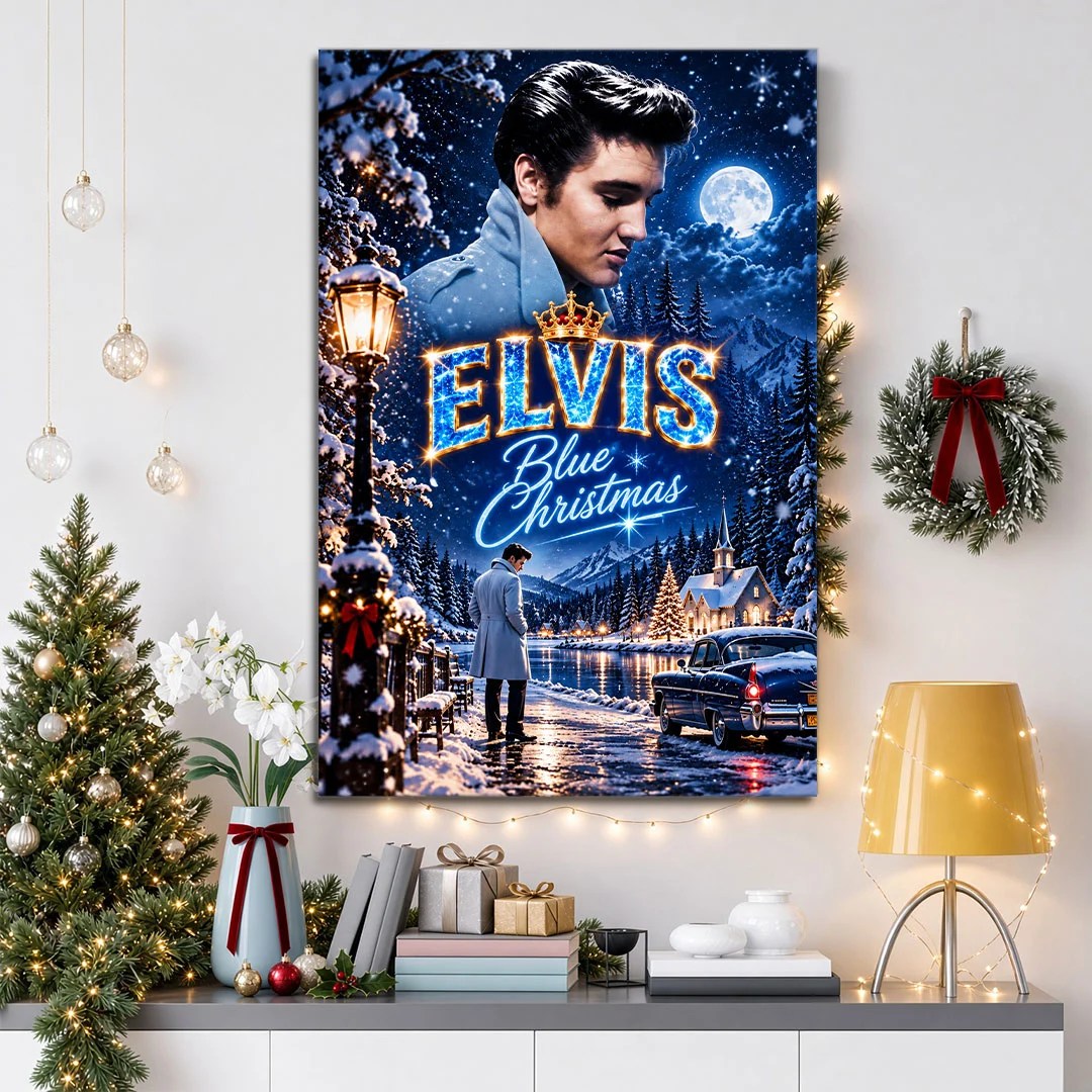 Elvis Presley Blue Christmas Rectangle Canvas With Inner Frame – TANTN26069