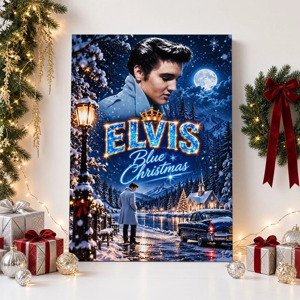 Elvis Presley Blue Christmas Rectangle Canvas With Inner Frame – TANTN26069