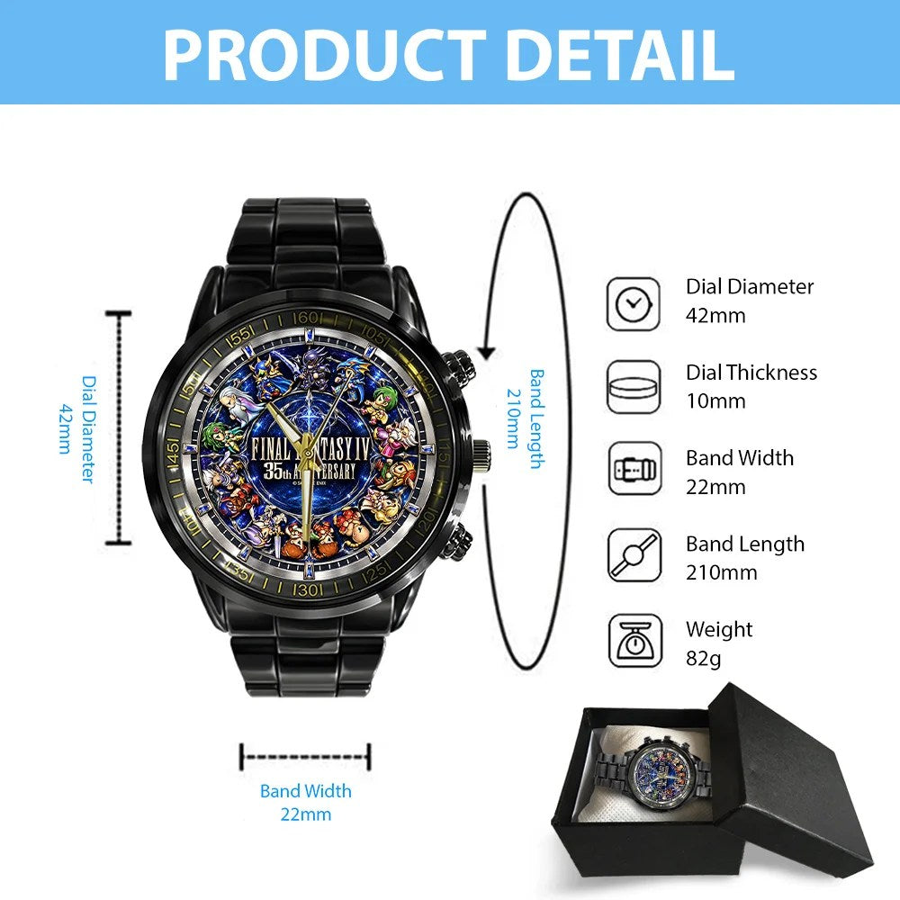 Final Fantasy IV 35th Anniversary Black Stainless Steel Watch – GNE8849
