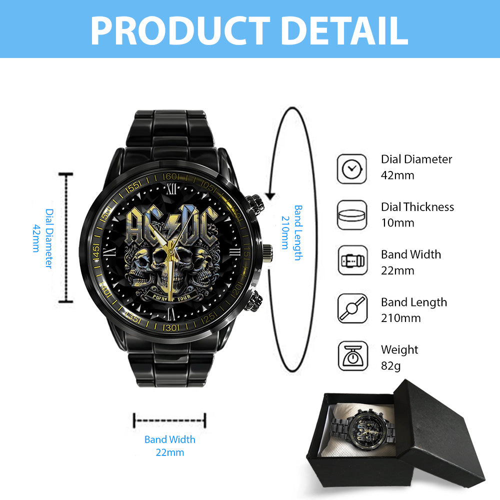 AC/DC Black Stainless Steel Watch – GNE NEW457