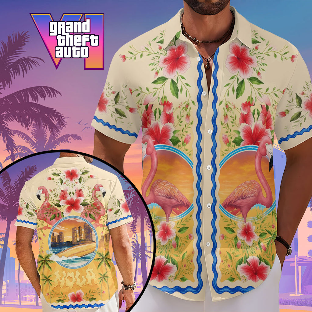 Grand Theft Auto VI Short Sleeve Button-Down Shirt – TANTN23881