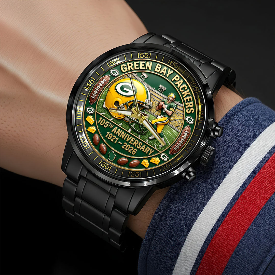 Green Bay Packers 105th Anniversary Black Stainless Steel Watch – HOATT15220