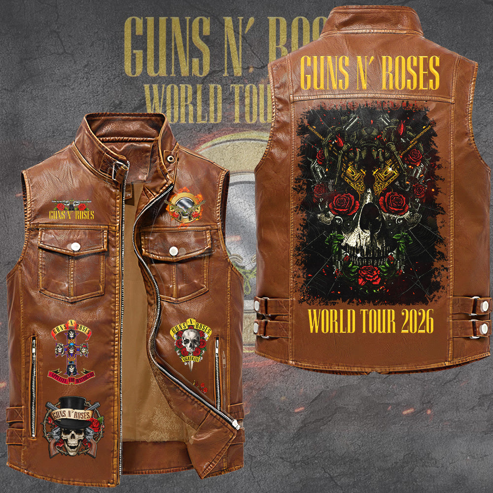 Guns N' Roses Tour 2026 Premium 2D Sleeveless Leather Vest – GNE6780