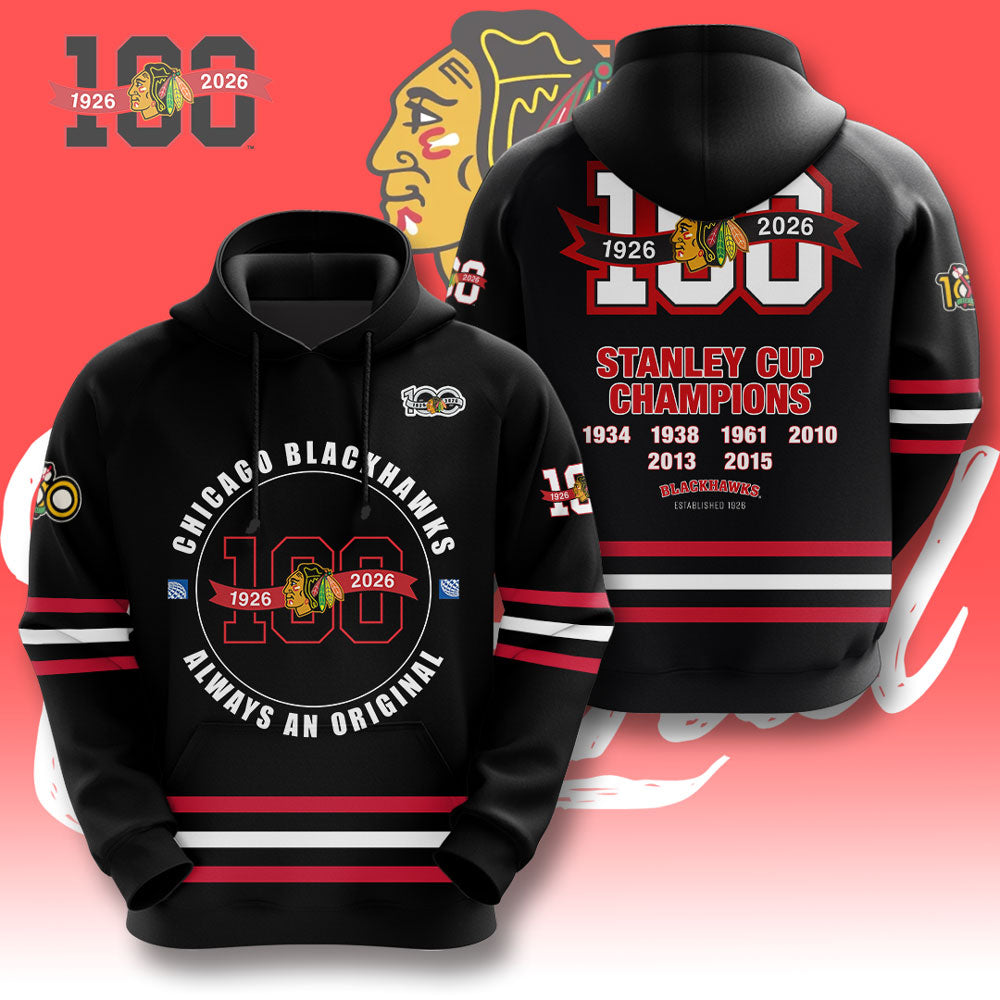 Chicago Blackhawks 100th Anniversary 2026 3D Apparel – GNE4343