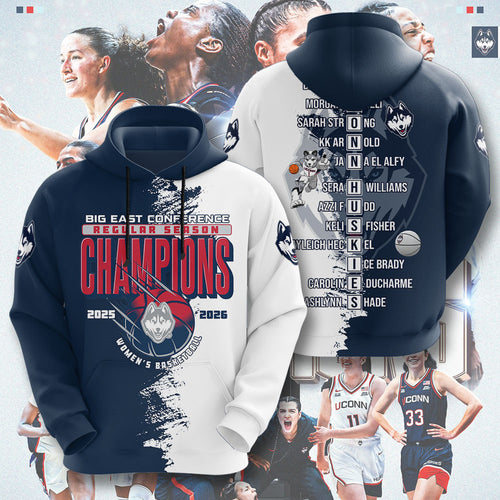 UConn Huskies Women's Basketball 2026 Big East Champions 3D Apparel – GNE5400