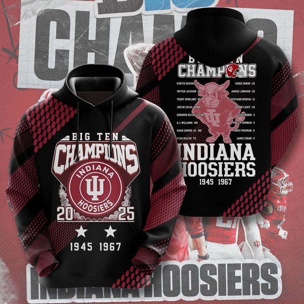 Indiana Hoosiers Football 2025 Big Ten Champions 3D Apparel – TMTHU2526