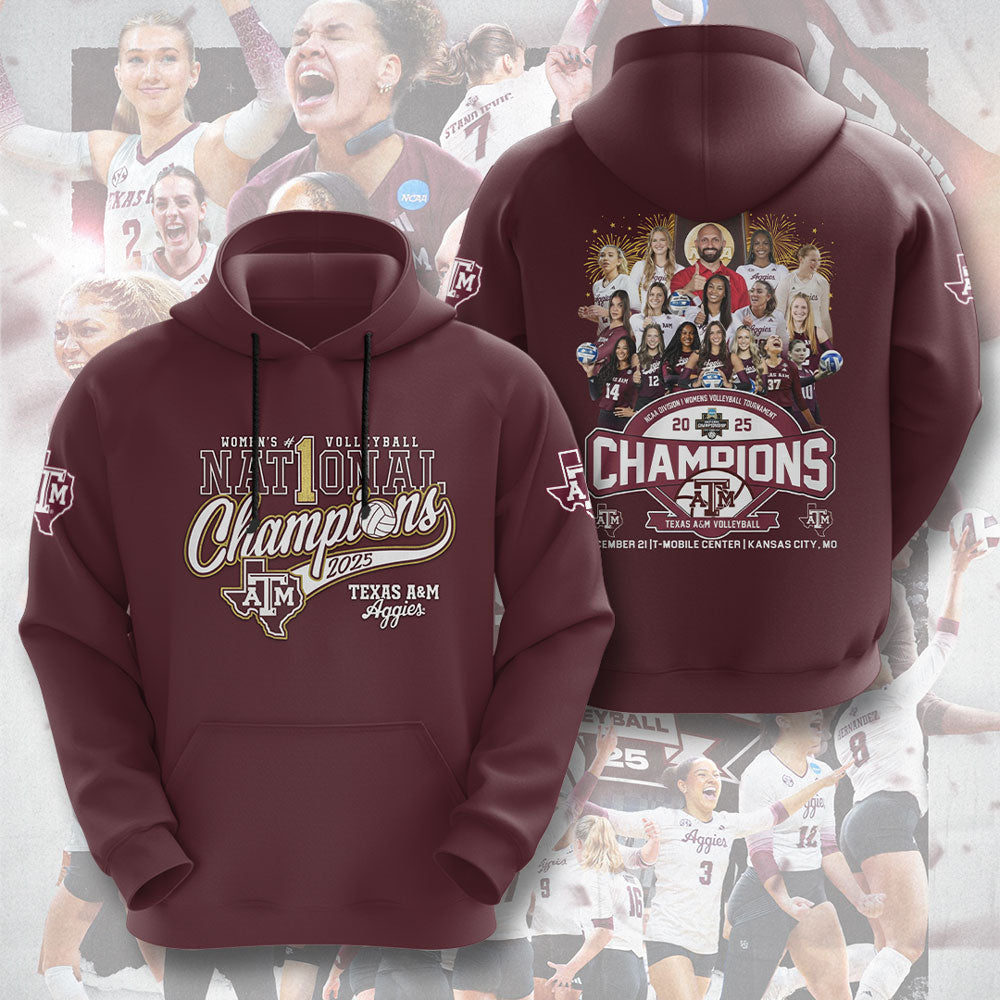 Texas A&M 2025 Women's Volleyball National Champions 3D Apparel – TMTHU2816