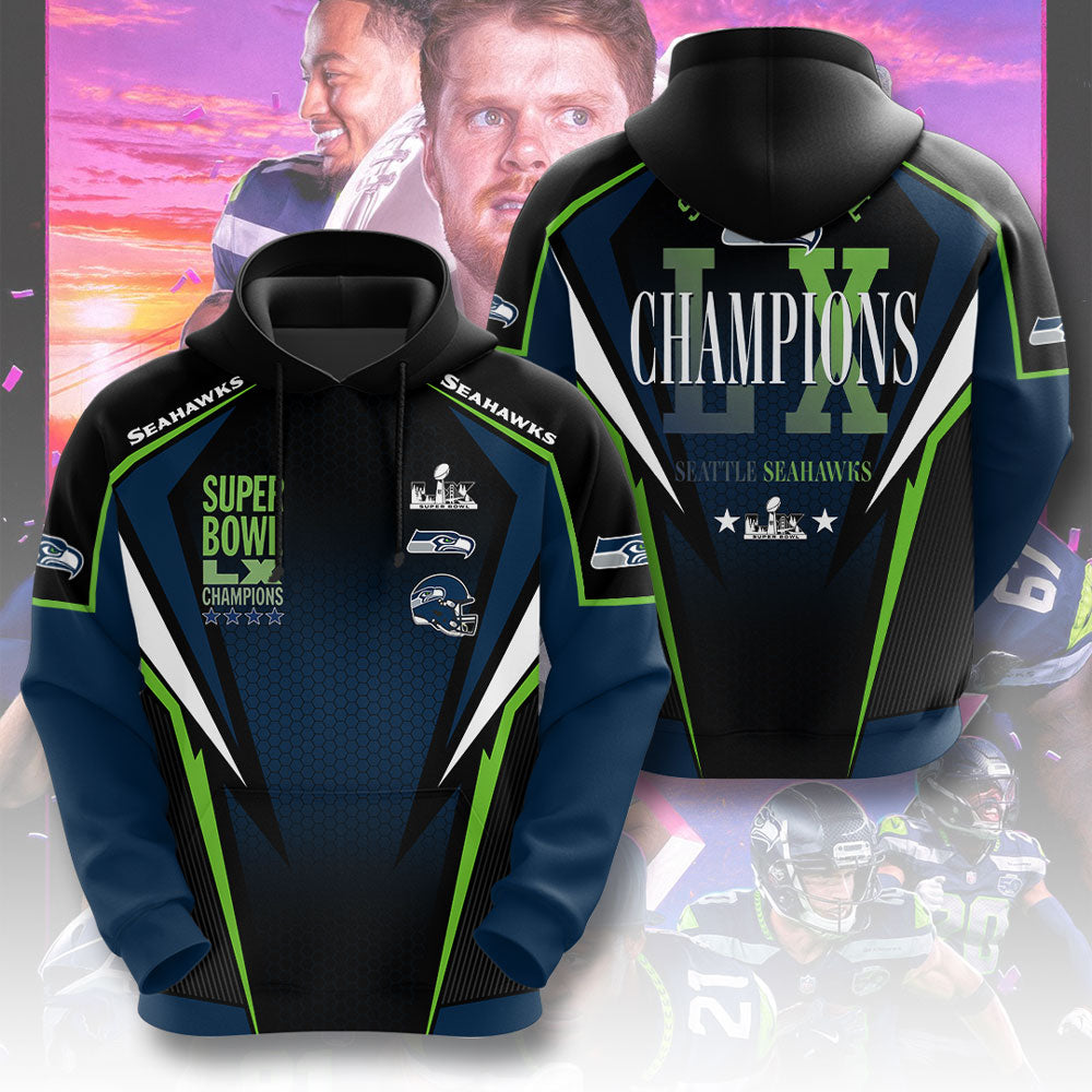Seattle Seahawks 2025 Super Bowl LX Champions 3D Apparel – TMTHU3941