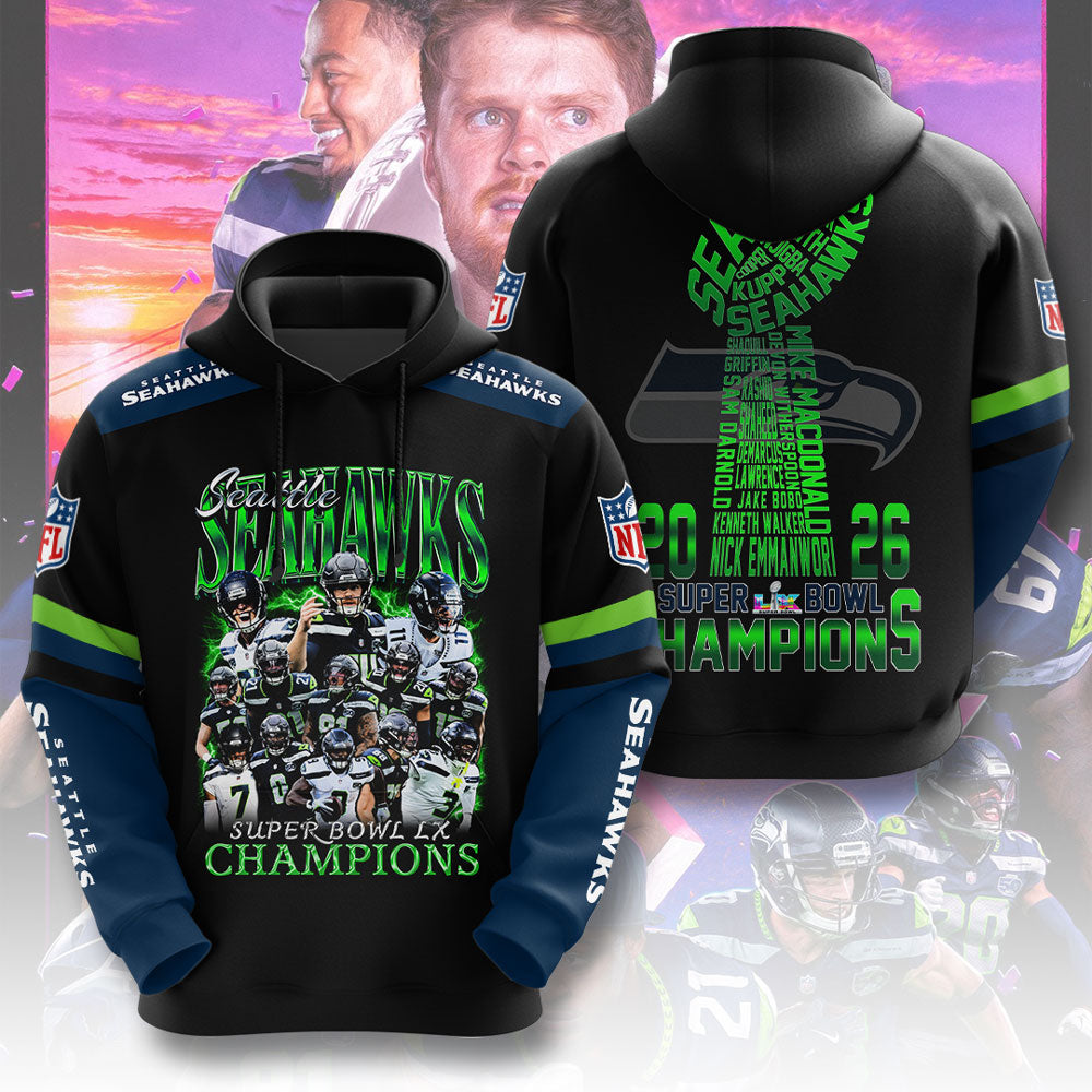 Seattle Seahawks 2x Super Bowl Champions 3D Apparel – TMTHU3984