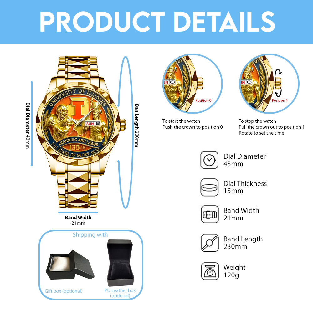 Illinois Fighting Illini Football Alloy Luxury Quartz Watch – TANTN17999