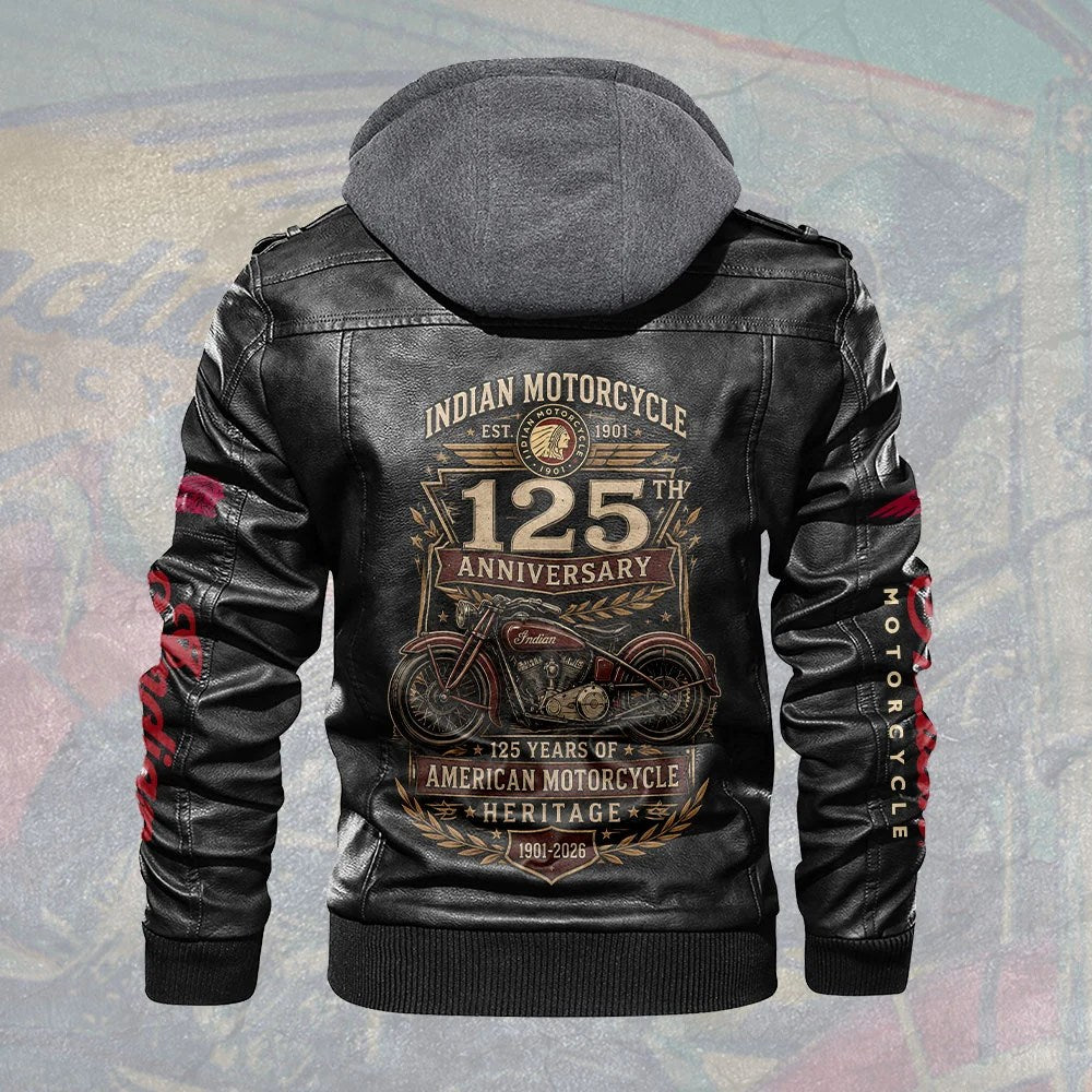 Indian Motorcycle 125th Anniversary 2D Leather Hooded Jacket – TMTHU8761
