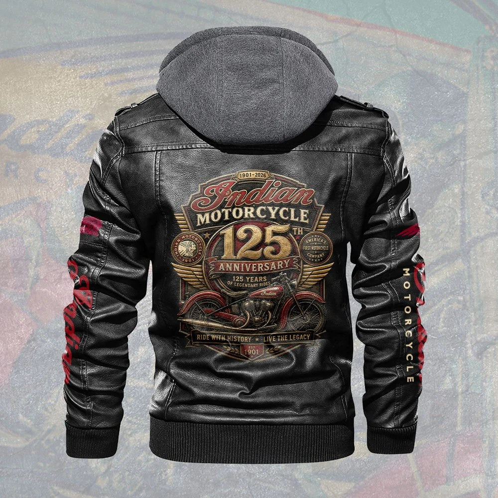 Indian Motorcycle 125th Anniversary 2D Leather Hooded Jacket – TMTHU8920