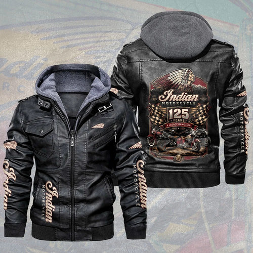 Indian Motorcycle 125th Anniversary 2D Leather Hooded Jacket – TMTHU9786