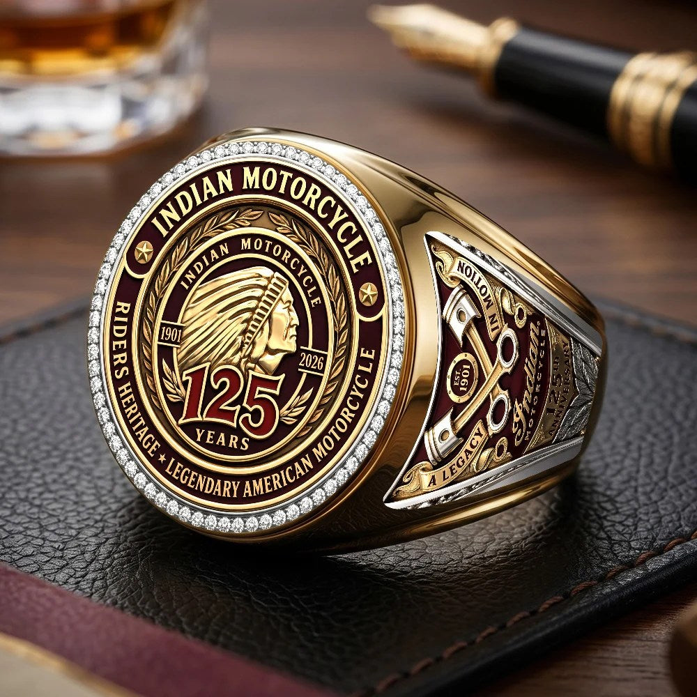 Indian Motorcycle 125th Anniversary 3D Engraved Ring – TMTHU10068