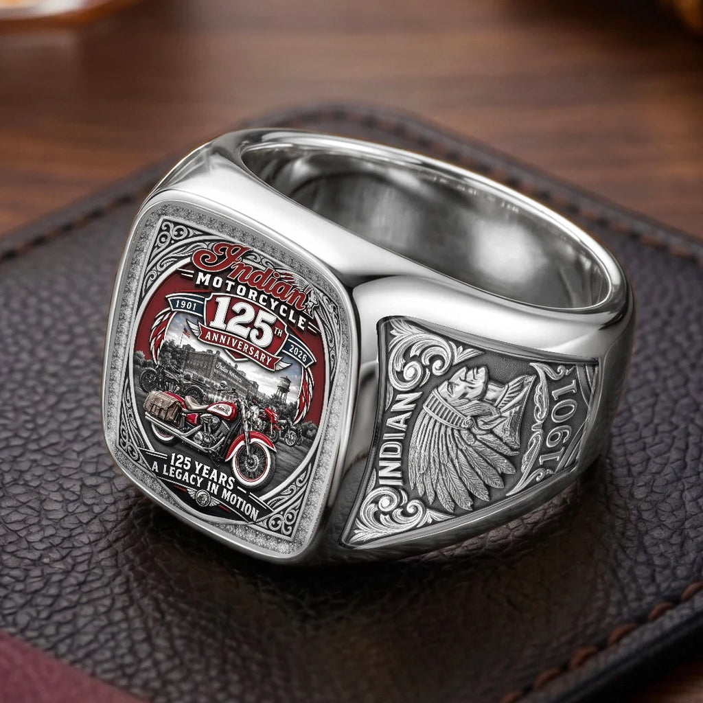 Indian Motorcycle 125th Anniversary 3D Engraved Ring – TMTHU9272