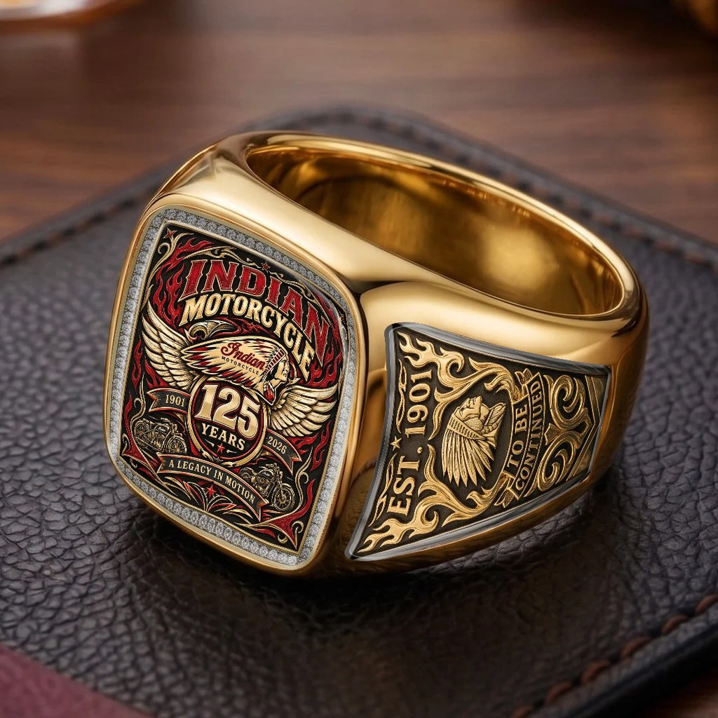 Indian Motorcycle 125th Anniversary 3D Engraved Ring – TMTHU9334