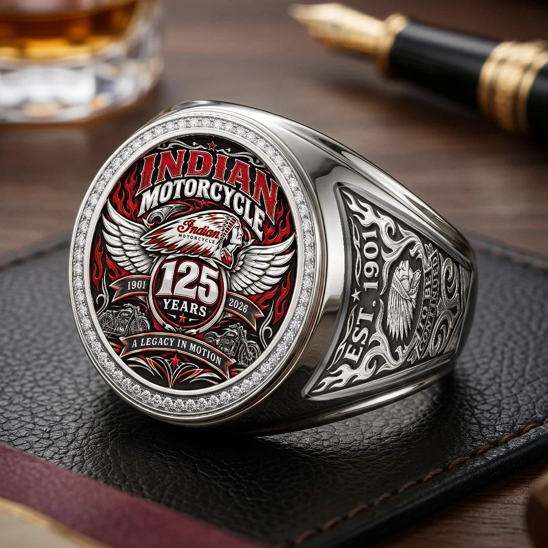 Indian Motorcycle 125th Anniversary 3D Engraved Ring – TMTHU9334