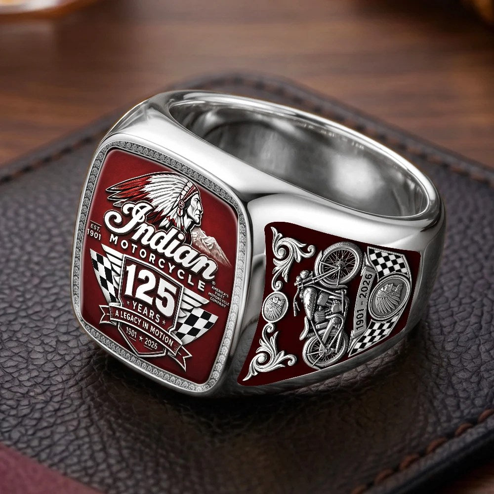 Indian Motorcycle 125th Anniversary 3D Engraved Ring – TMTHU9788