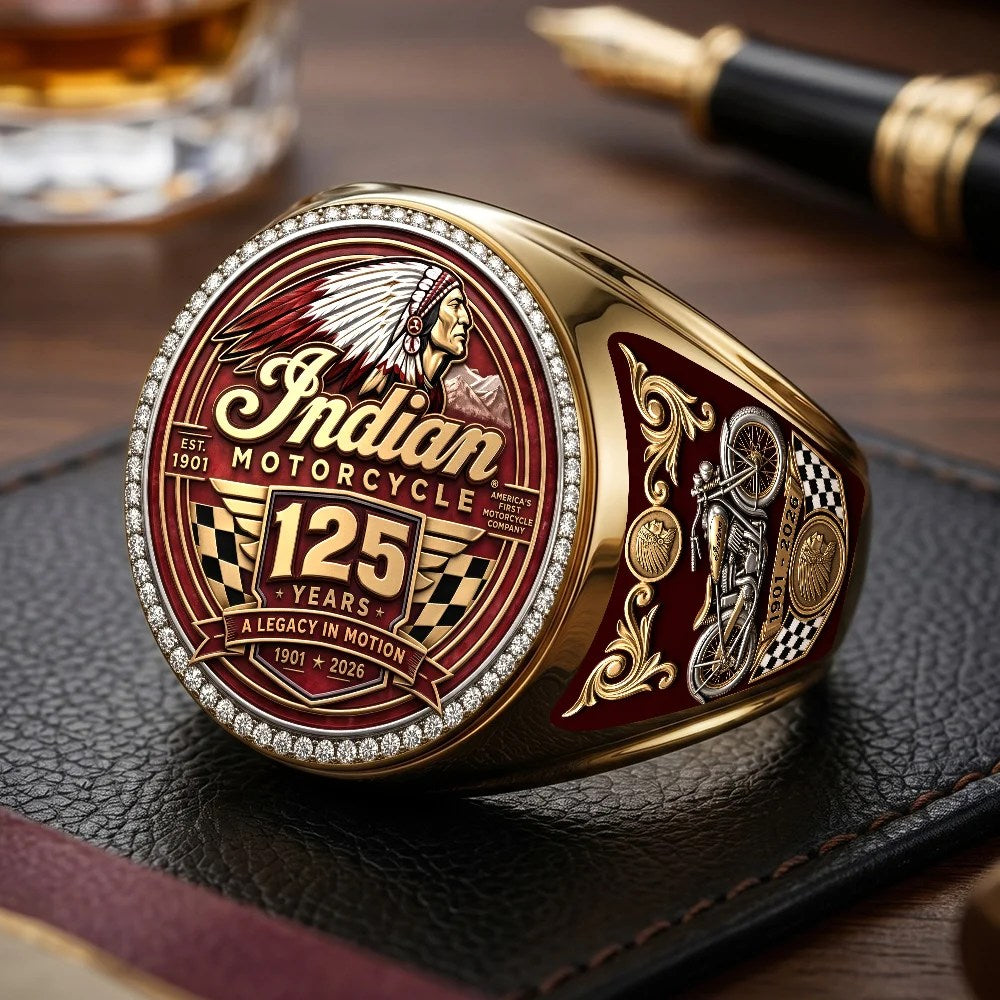 Indian Motorcycle 125th Anniversary 3D Engraved Ring – TMTHU9788