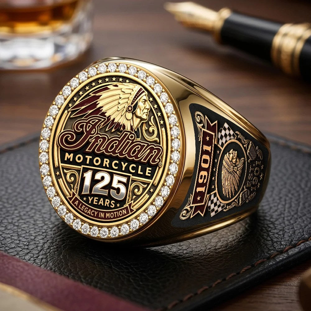 Indian Motorcycle 125th Anniversary 3D Engraved Ring – TMTHU9787