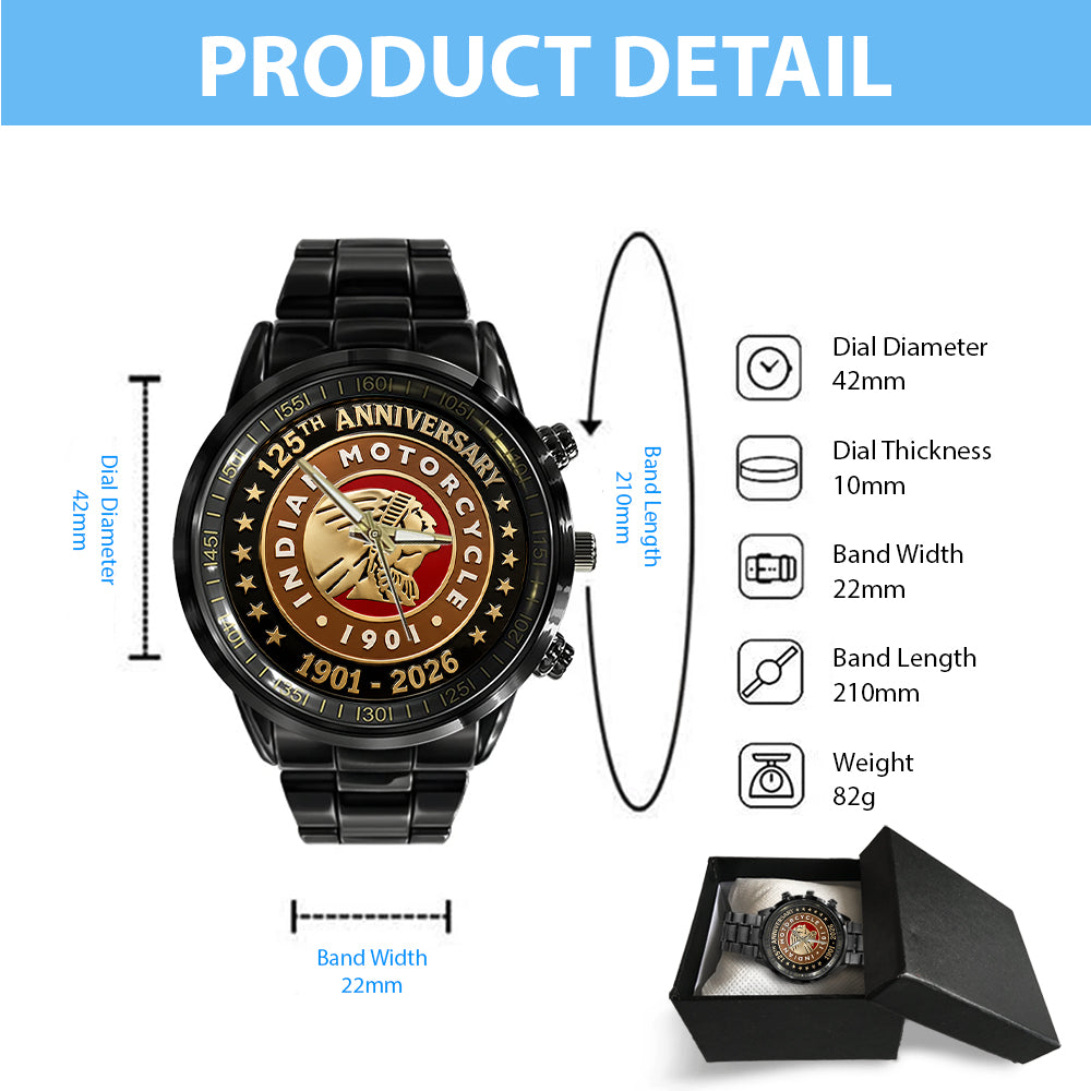 Indian Motorcycle 125th Anniversary Black Stainless Steel Watch – TMTHU8096
