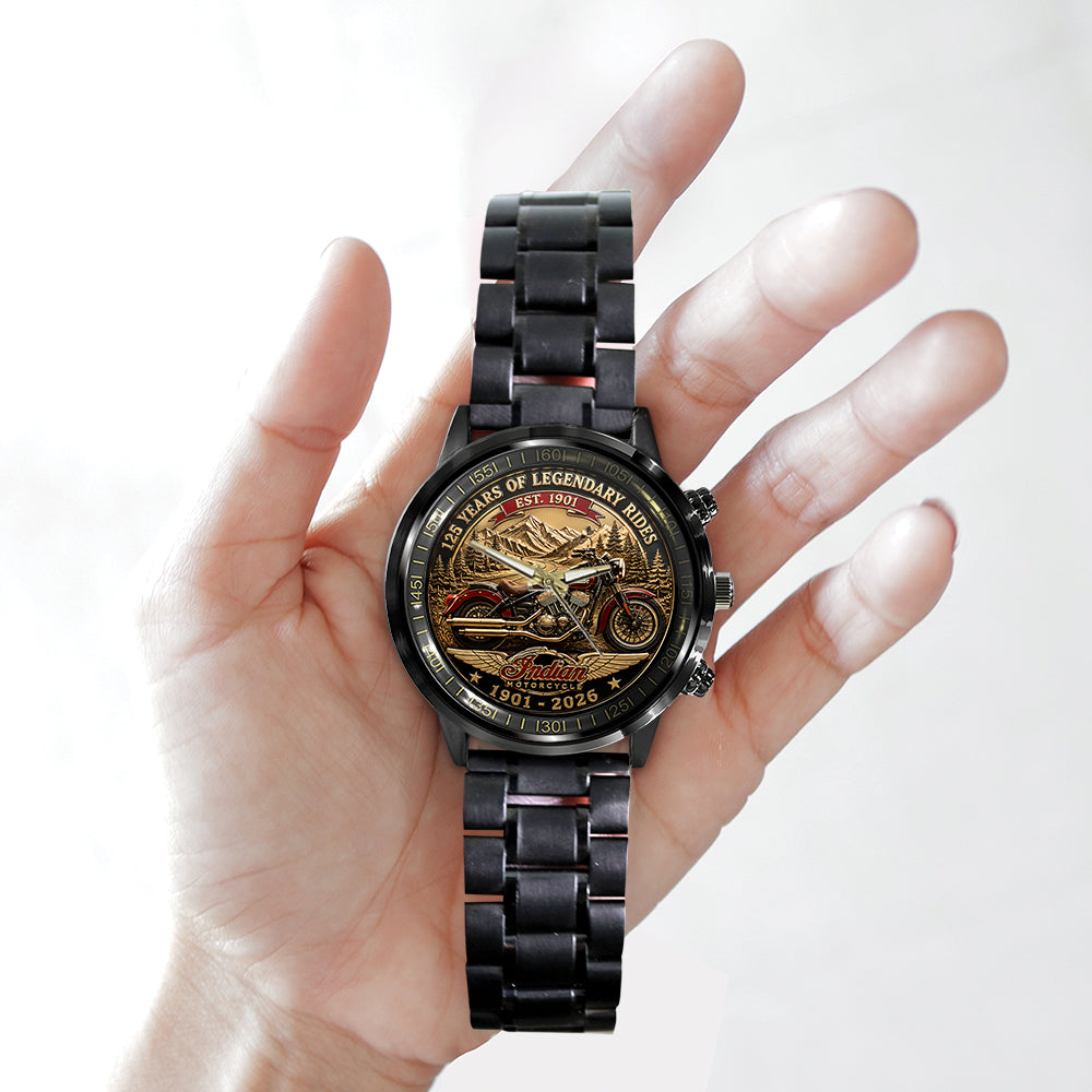 Indian Motorcycle 125th Anniversary Black Stainless Steel Watch – TMTHU8098