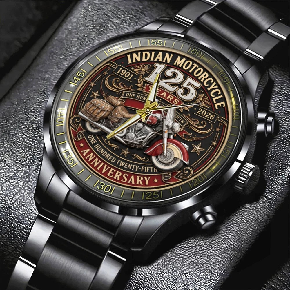 Indian Motorcycle 125th Anniversary Black Stainless Steel Watch – TMTHU8997