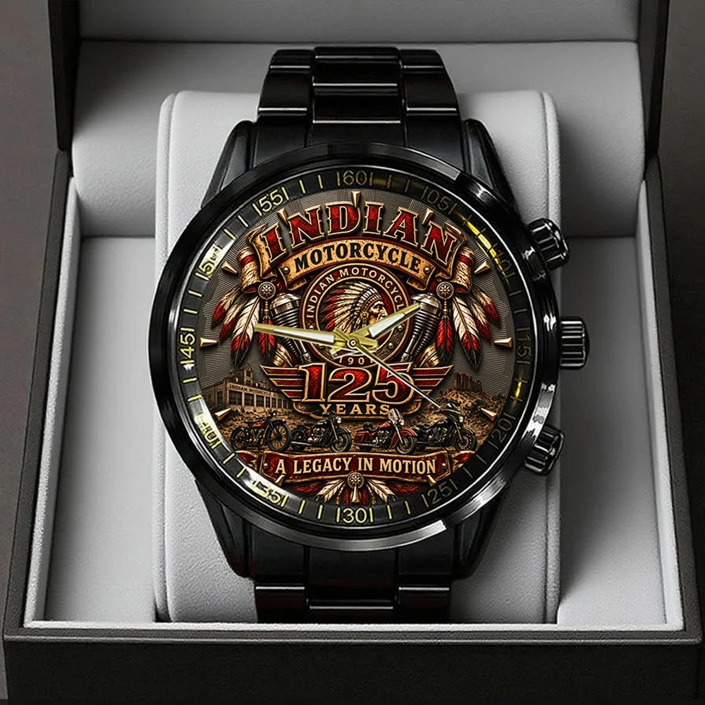 Indian Motorcycle 125th Anniversary Black Stainless Steel Watch – TMTHU9835
