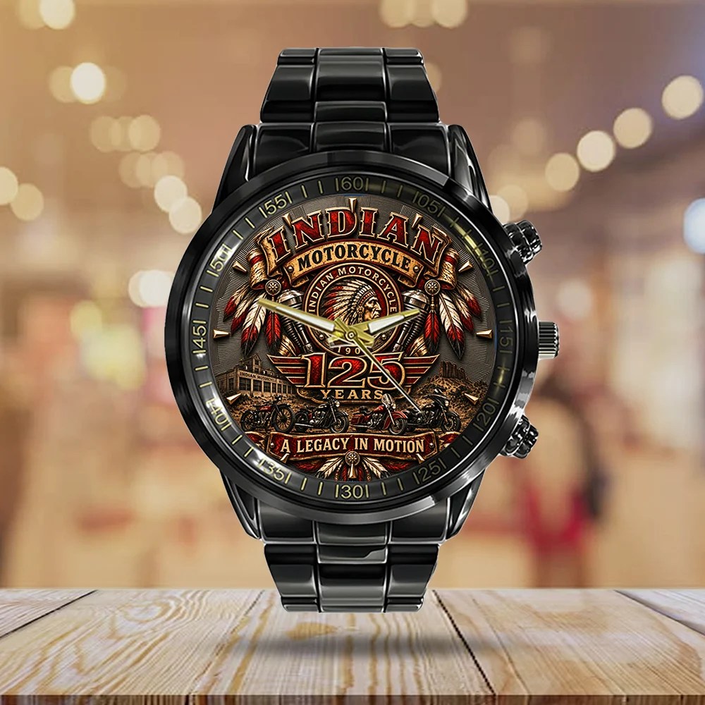 Indian Motorcycle 125th Anniversary Black Stainless Steel Watch – TMTHU9835