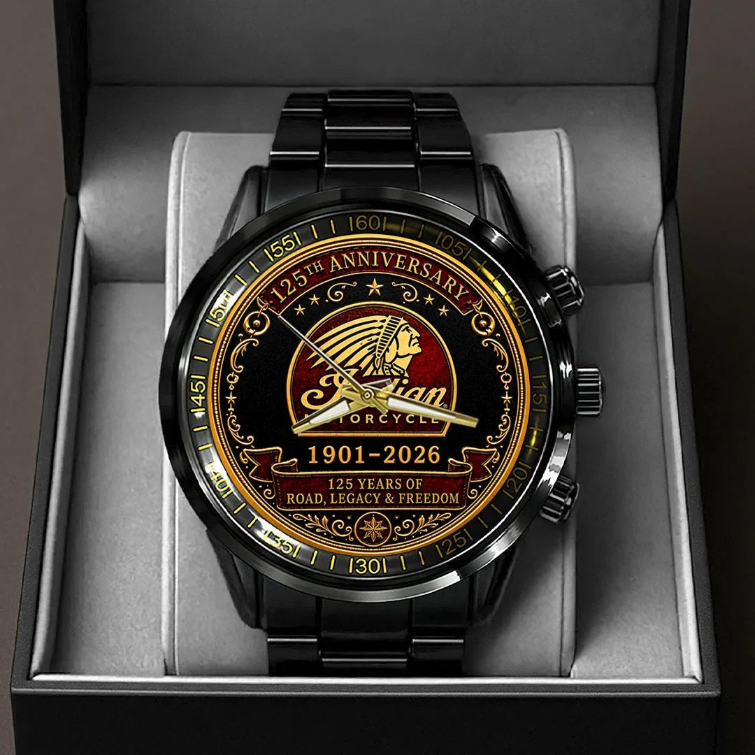Indian Motorcycle 125th Anniversary Black Stainless Steel Watch – HOATT20523