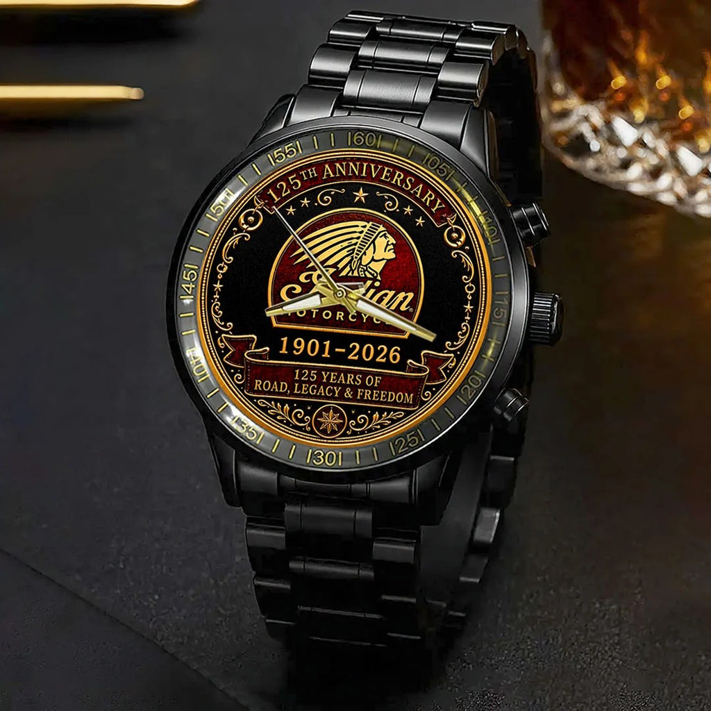 Indian Motorcycle 125th Anniversary Black Stainless Steel Watch – HOATT20523