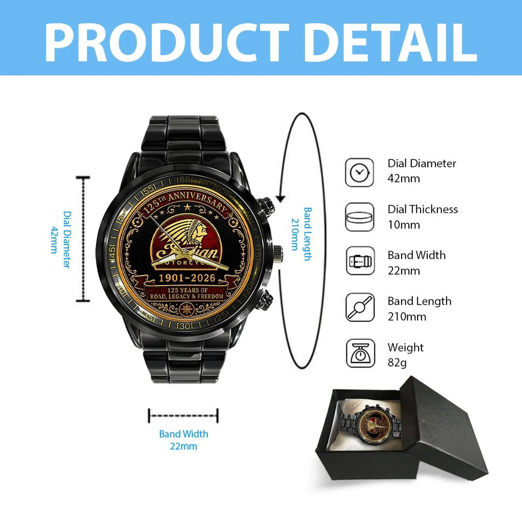 Indian Motorcycle 125th Anniversary Black Stainless Steel Watch – HOATT20523