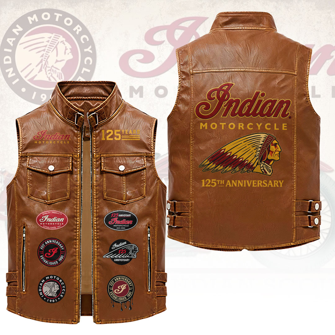 Indian Motorcycle 125th Anniversary Premium 2D Sleeveless Leather Vest – HOATT20262