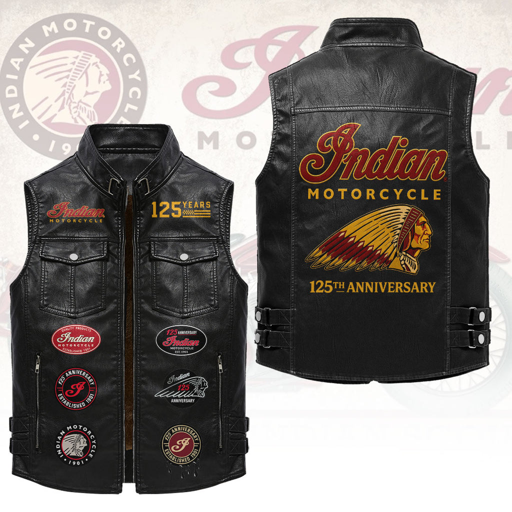 Indian Motorcycle 125th Anniversary Premium 2D Sleeveless Leather Vest – HOATT20262