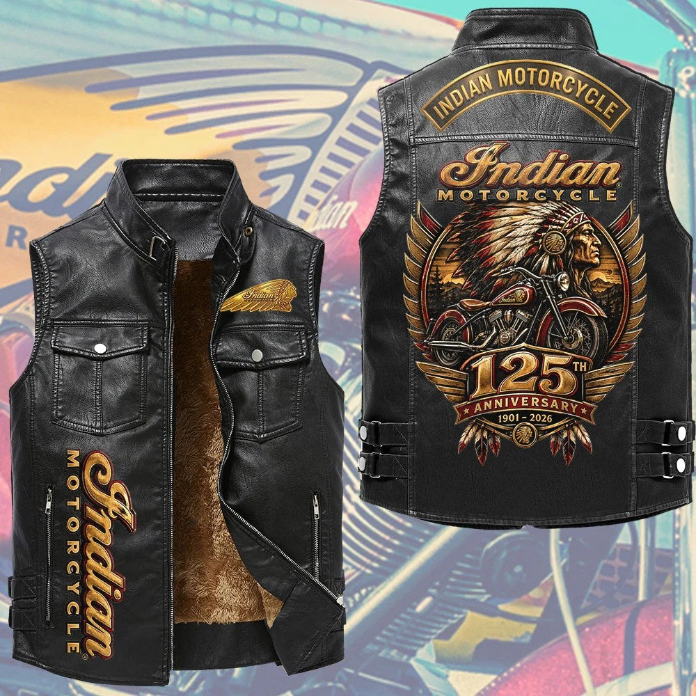 Indian Motorcycle 125th Anniversary Premium 2D Sleeveless Leather Vest – TMTHU9974