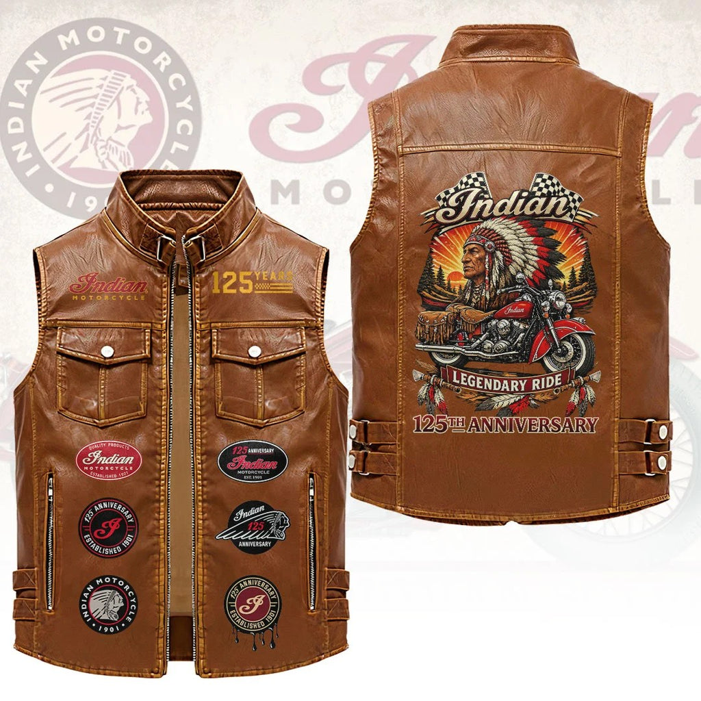 Indian Motorcycle 125th Anniversary Premium 2D Sleeveless Leather Vest – HOATT26746