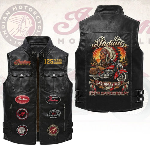 Indian Motorcycle 125th Anniversary Premium 2D Sleeveless Leather Vest – HOATT26746