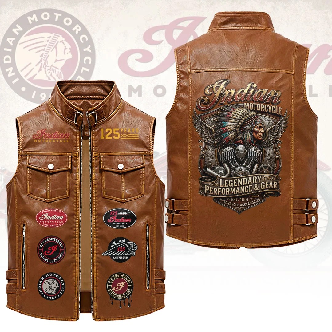 Indian Motorcycle 125th Anniversary Premium 2D Sleeveless Leather Vest – HOATT26875