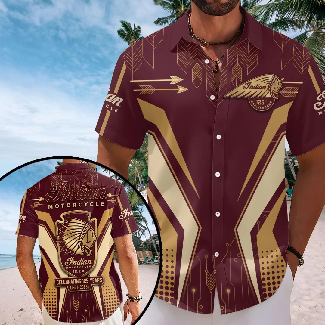 Indian Motorcycle 125th Anniversary Short Sleeve Button-Down Shirt – TMTHU8592