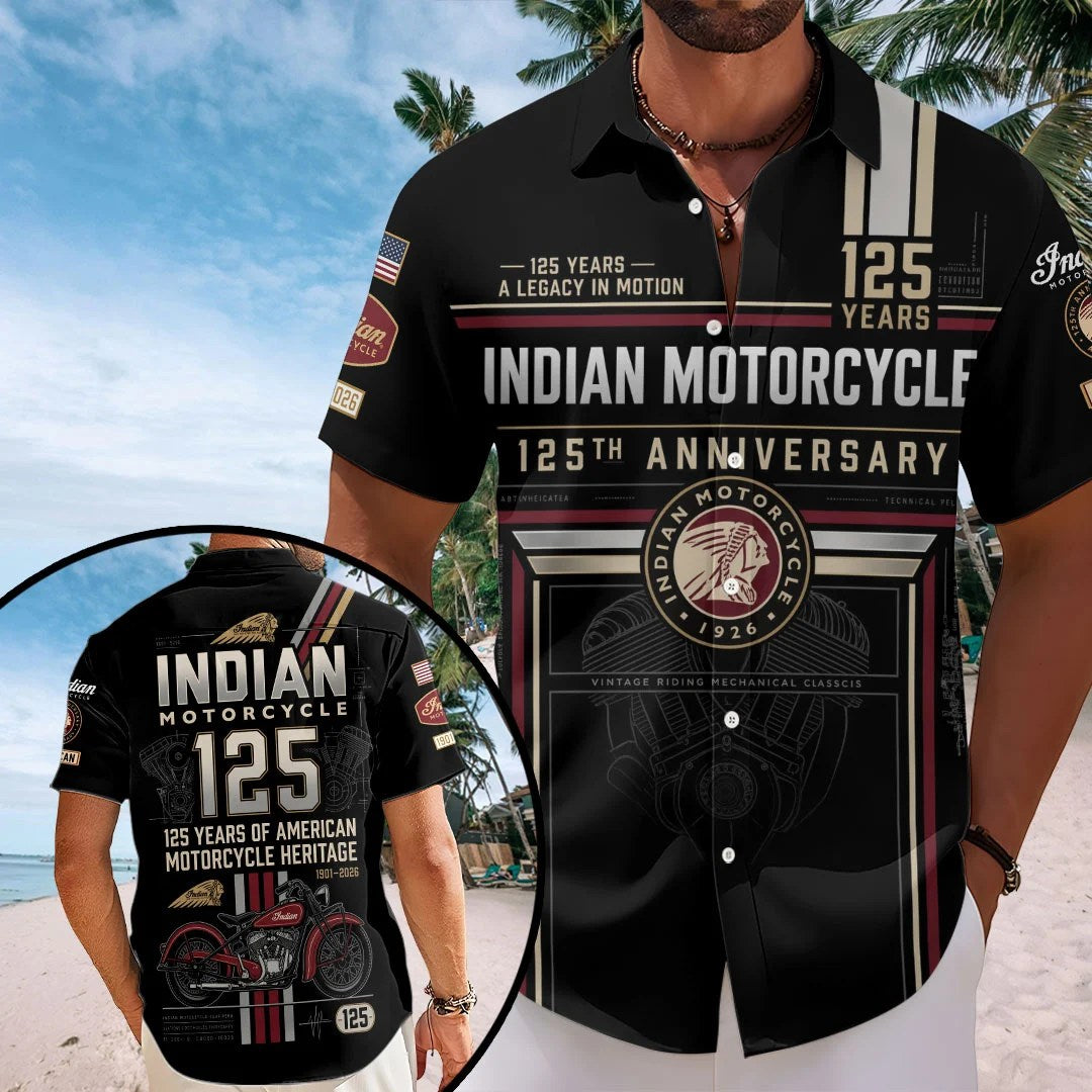 Indian Motorcycle 125th Anniversary Short Sleeve Button-Down Shirt – TMTHU8629