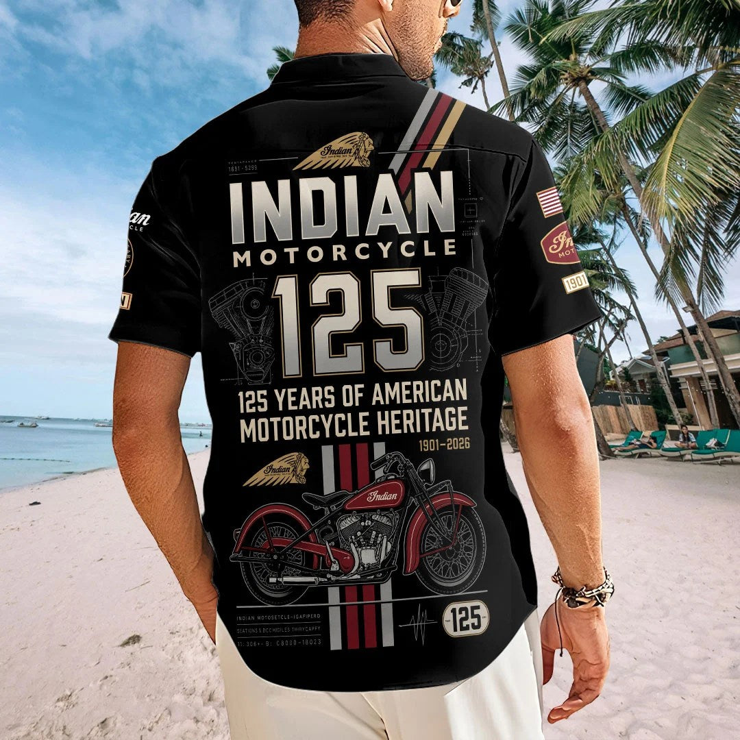 Indian Motorcycle 125th Anniversary Short Sleeve Button-Down Shirt – TMTHU8629
