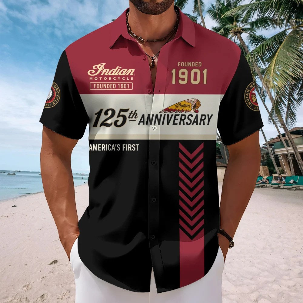 Indian Motorcycle 125th Anniversary Short Sleeve Button-Down Shirt – TMTHU8738